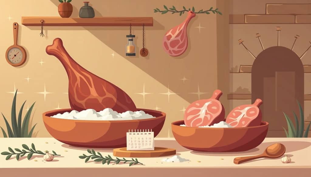 temps de salage jambon cru maison — illustration