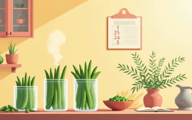Bocaux de haricots verts avec sonde de température au cœur du bocal