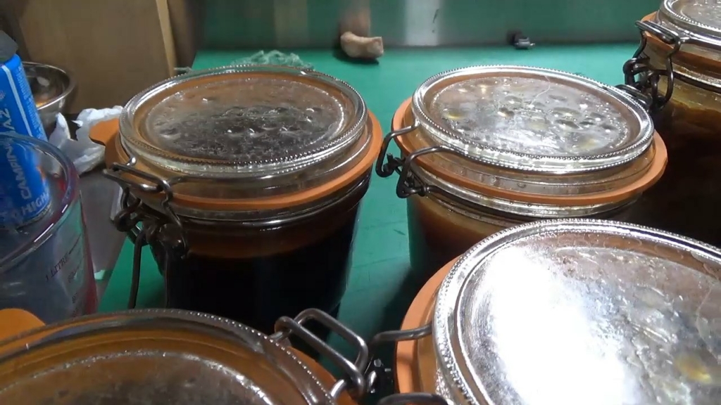 Bocaux Le Parfait fermés, remplis de viande mijotée en sauce